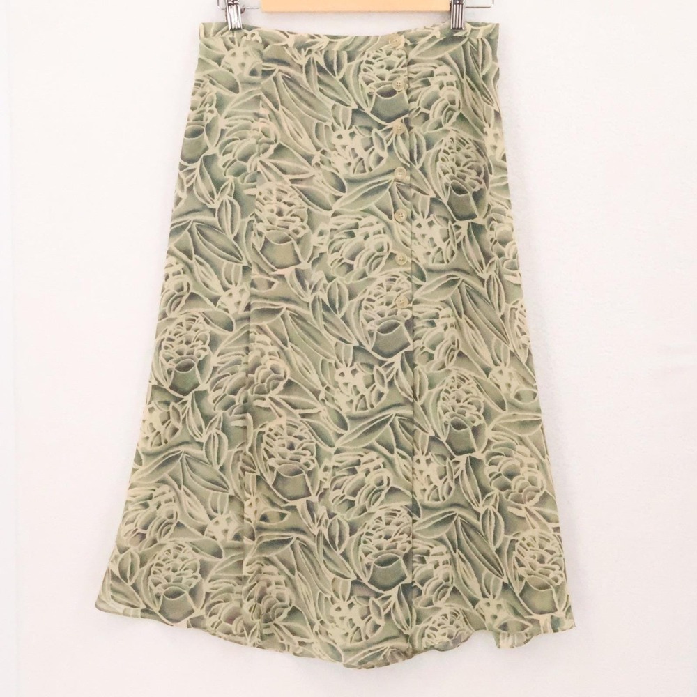 Ann Taylor Vintage 90s Floral Button Midi Skirt Womens Size 10 Forest Fairy Y2K